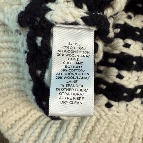 LOFT Chunky Knit Sweater Wool Blend Pullover Holiday Black White Size Small - Picture 9 of 10